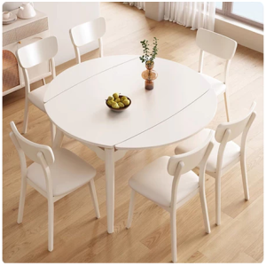 奶油風伸縮岩板餐桌椅組合/折疊飯桌/方桌圓桌秒切換
