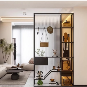 現代輕奢屏風隔斷客廳長虹玻璃裝飾簡約玄關櫃置物架一體