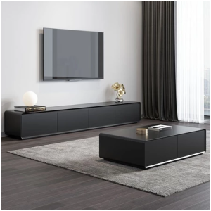 銀河黑色電視櫃背部鏤空簡約現代小戶型客廳實木落地電視機櫃極簡風