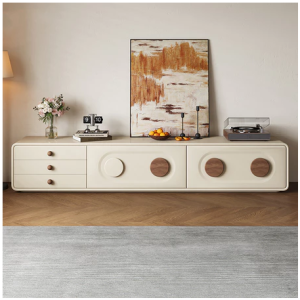 電視櫃落地客廳家用新款矮櫃中古奶油風地櫃靠牆收納儲物櫃一體